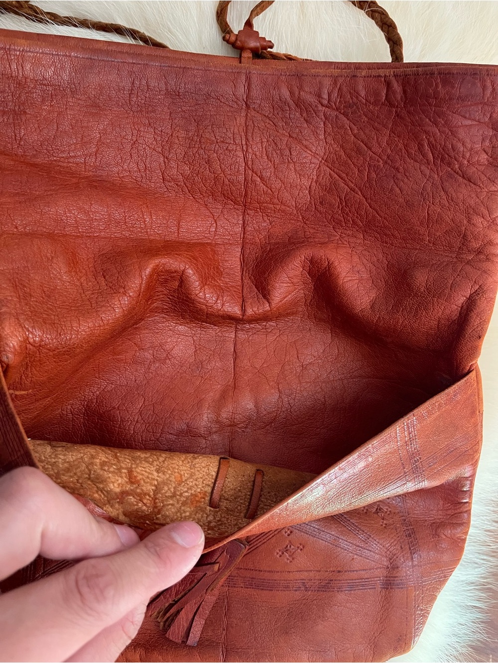 Vintage Authentic Brown Leather Crossbody Bag with Tassel Detail - Picture 4 of 7
